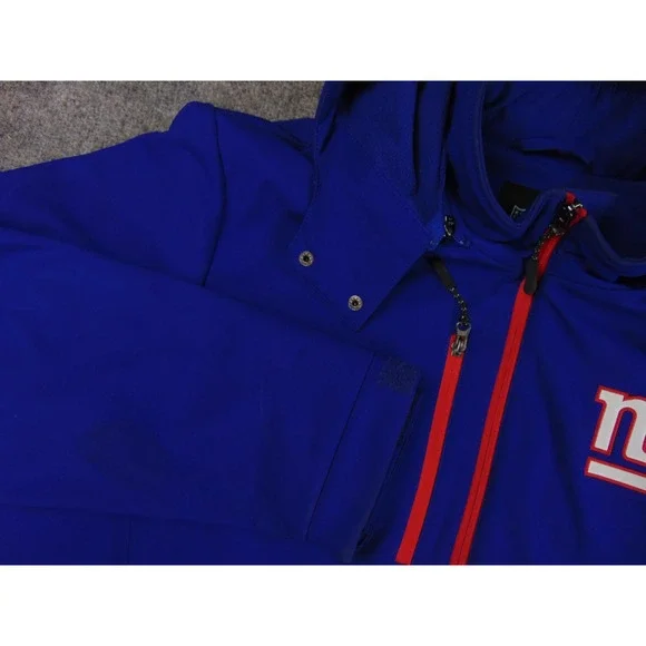 New York Giants Jacket Mens 2XL Blue Solid Softshell Hooded NFL Full Zip Coat